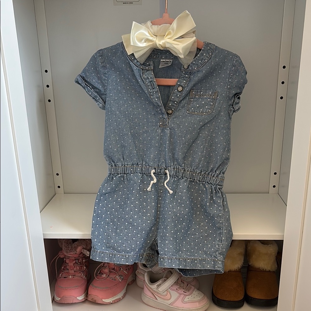 Blue Polka Dot Romper with Bow